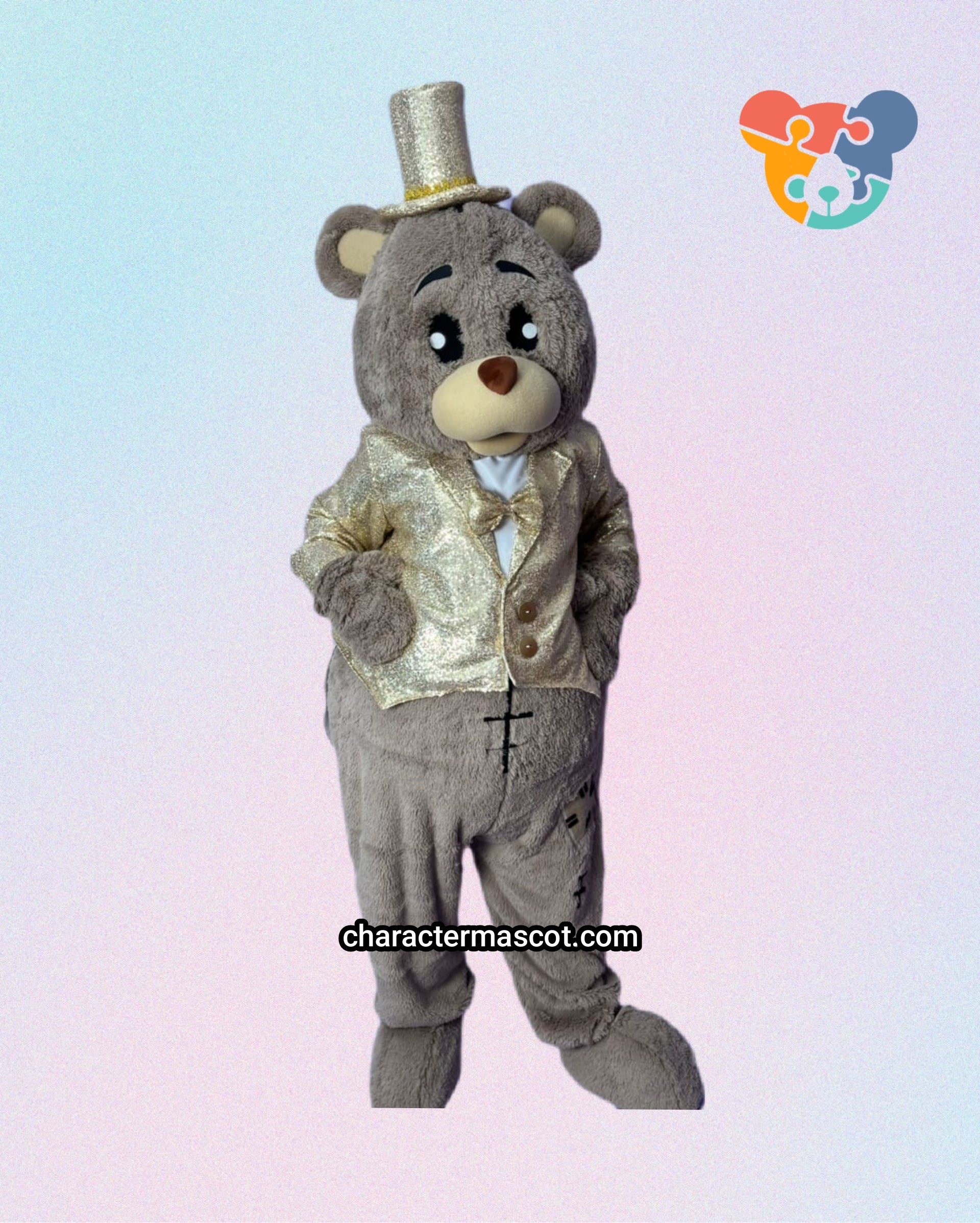 Gold Suit Teddy Bear Lookalike Mascot Costume - Premium Quality - UK seller